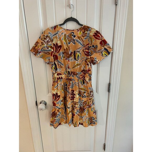 Anthropologie Somerset Tiered Mini Botanical Floral Dress Peach Blue Size‎ Large - Picture 8 of 8